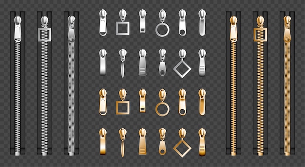 Cremalleras de metal, juego de tiradores de cremalleras plateadas