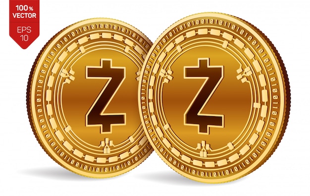 Vector gratuito criptomonedas monedas de oro con el símbolo de zcash aislado sobre fondo blanco.