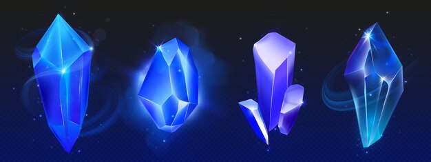 El cristal de piedra preciosa azul brillante de neón mágico