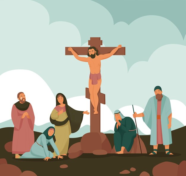 Cristo biblia historia crucifixión composición la colina en la que cristo fue crucificado en jerusalén ilustración vectorial