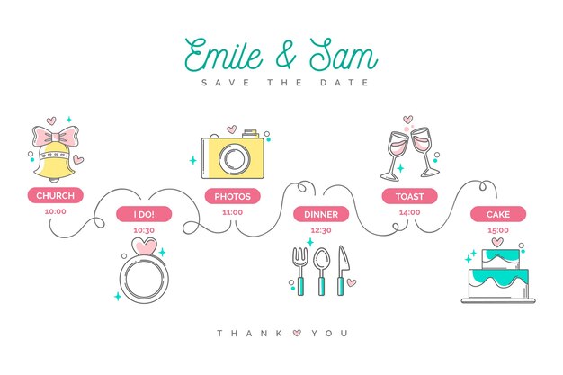 Cronología de la boda en plantilla de estilo lineal