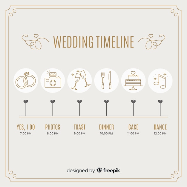 Vector gratuito cronología de bodas en estilo lineal