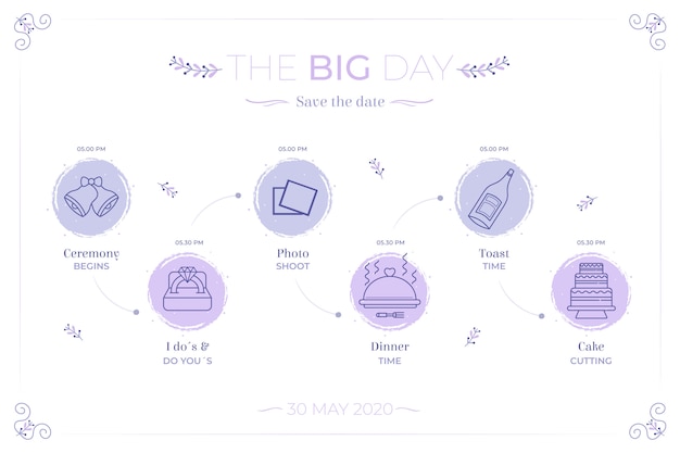 Vector gratuito cronología de bodas en estilo lineal