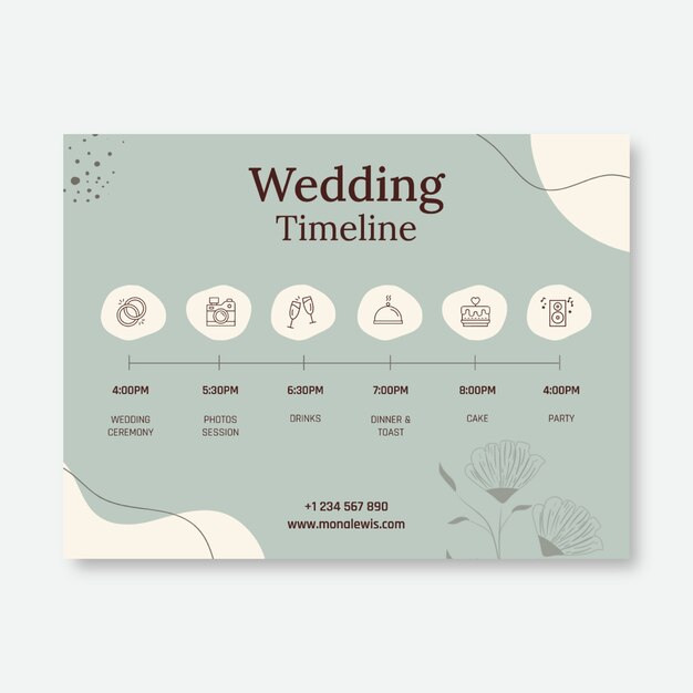 Cronología del planificador de bodas abstracto floral
