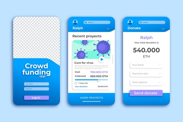 Crowdfunding dona plantilla de aplicación de teléfono inteligente