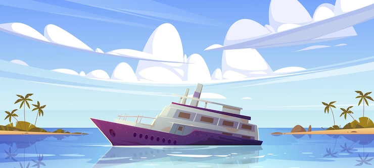 Vector gratuito crucero hundido en el océano cerca de la isla tropical