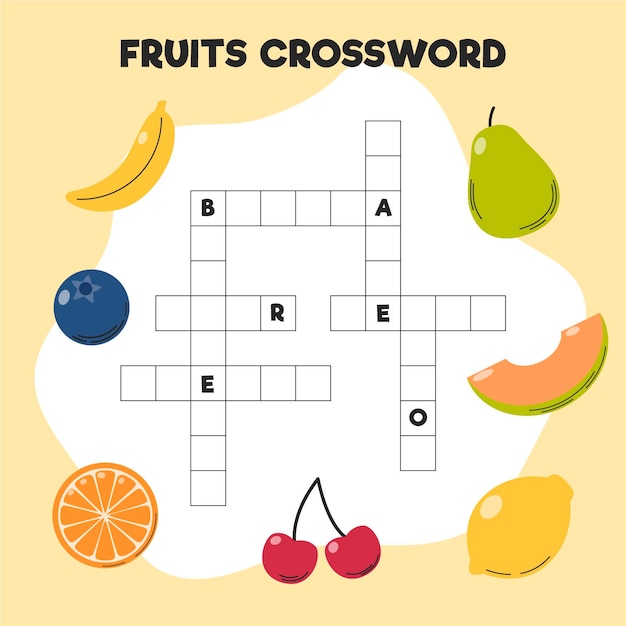 Crucigrama con palabras en inglés para diferentes frutas.