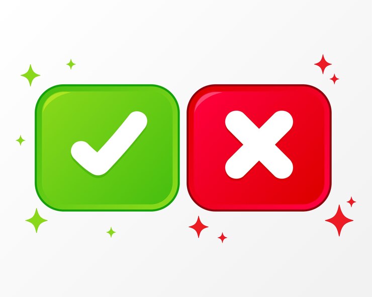 Vector gratuito cruz y marca de verificación conjunto de iconos ilustración de dibujos animados