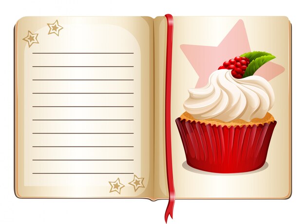 Cuaderno con cupcake en la página