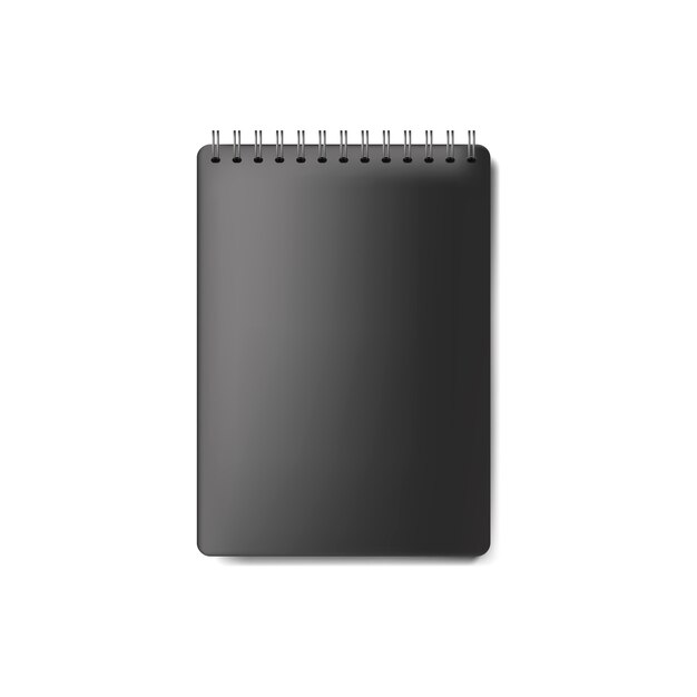 Cuaderno espiral negro vector aislado maqueta