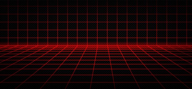La cuadrícula de láser roja es un fondo 3D de nueva onda retro.