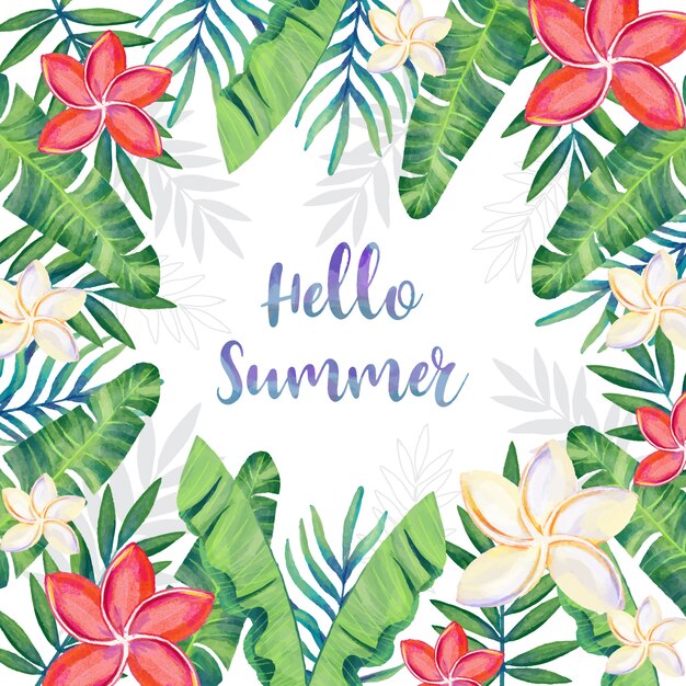 Cuadro acuarela de verano con decoración floral.
