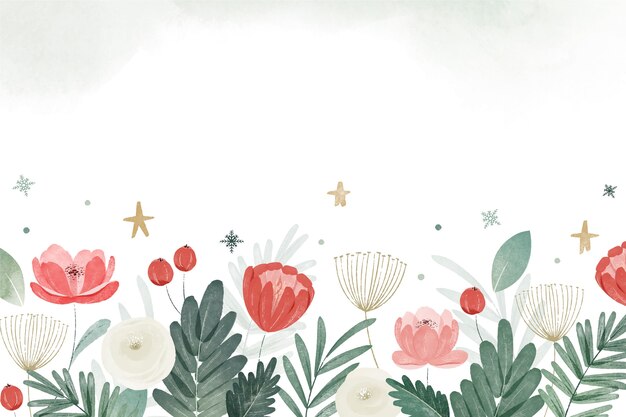 Cuadro de fondo floral navideño en acuarela