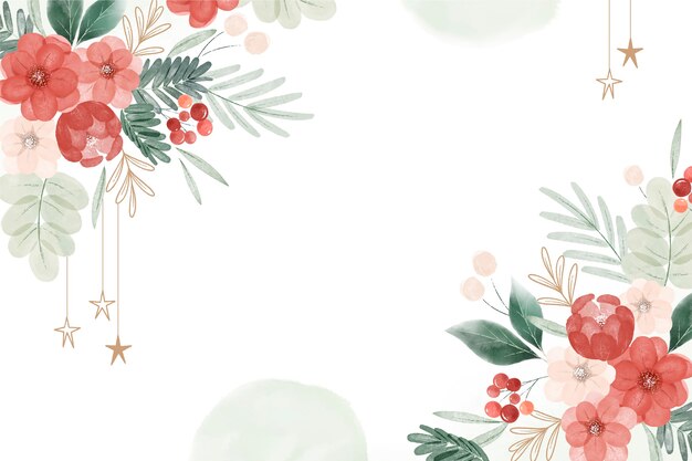 Cuadro de fondo floral navideño en acuarela