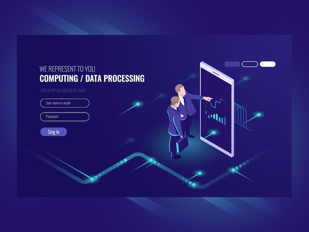 Cuadro gráfico de aspecto de hombre, concepto de análisis de negocios, icono de procesamiento de datos grandes