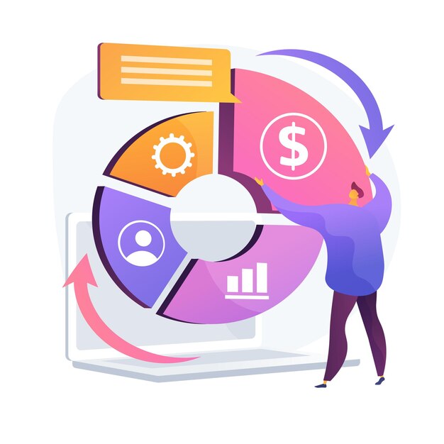Cuadro de mando empresarial equilibrado. Proyecto coherente, desarrollo empresarial armonioso, flujo de trabajo optimizado. Experto en gestión empresarial. Ilustración de metáfora de concepto aislado de vector