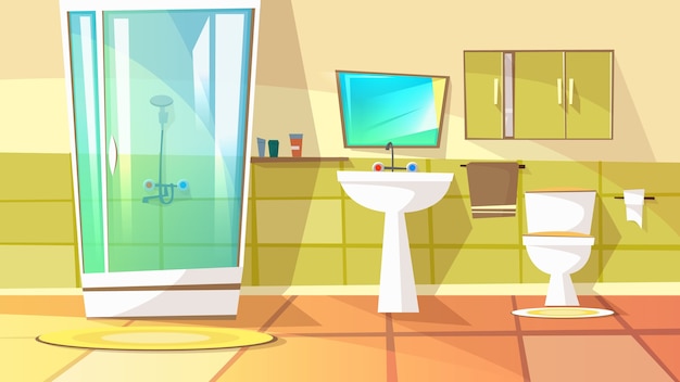 Cuarto de baño con ducha de la ilustración del hogar interior. Baño doméstico