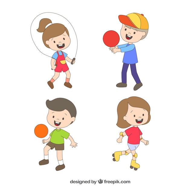 Vector gratuito cuatro adorables niños jugando