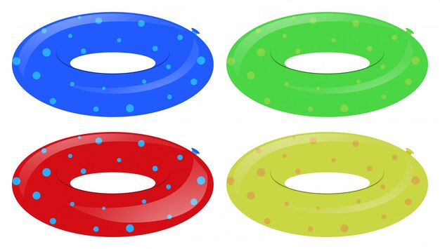 Cuatro anillos de natación en diferentes colores