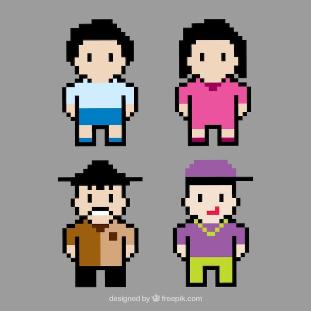 Cuatro avatares pixelados