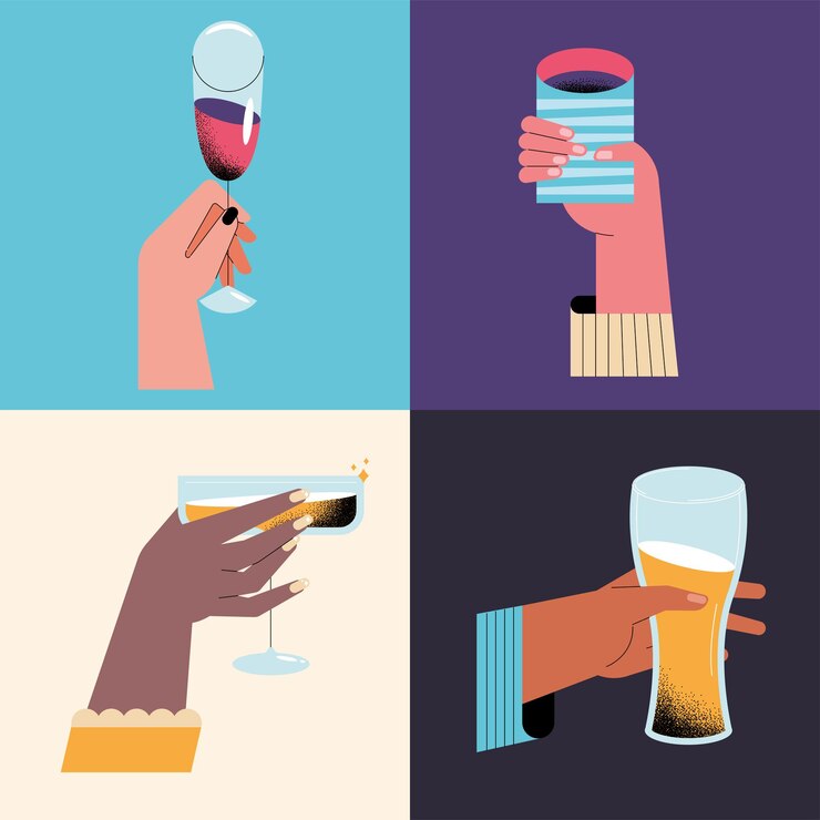 Vector gratuito cuatro bebidas de alegría tostadas