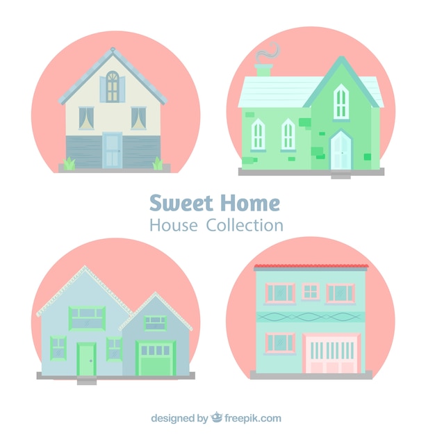 Vector gratuito cuatro bonitas casas en color pastel