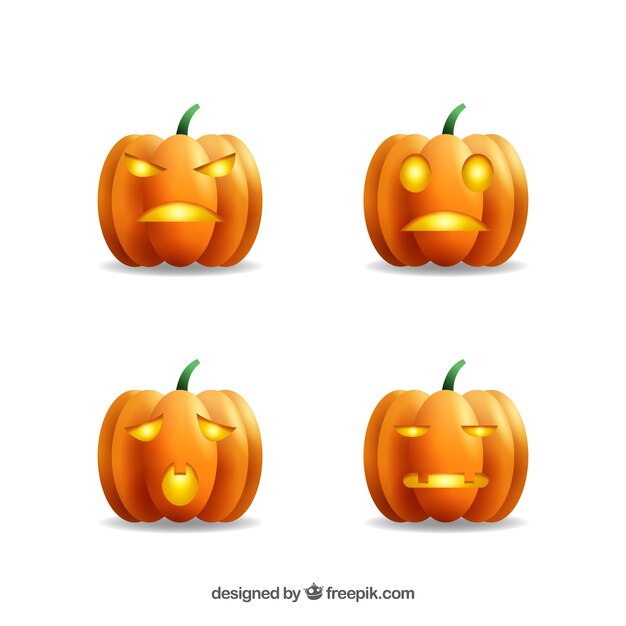 Cuatro calabazas realistas de halloween