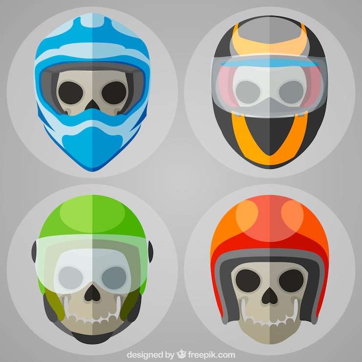 Vector gratuito cuatro calaveras con cascos de colores 