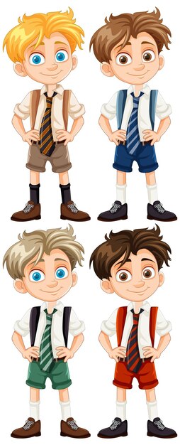 Cuatro chicos lindos en uniforme escolar