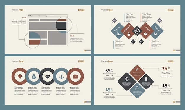 Cuatro conjunto de plantillas de diapositivas en equipo