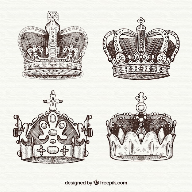 Vector gratuito cuatro coronas de la realeza dibujadas a mano