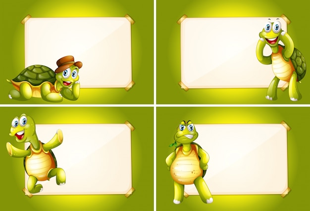 Cuatro cuadros con tortugas verdes