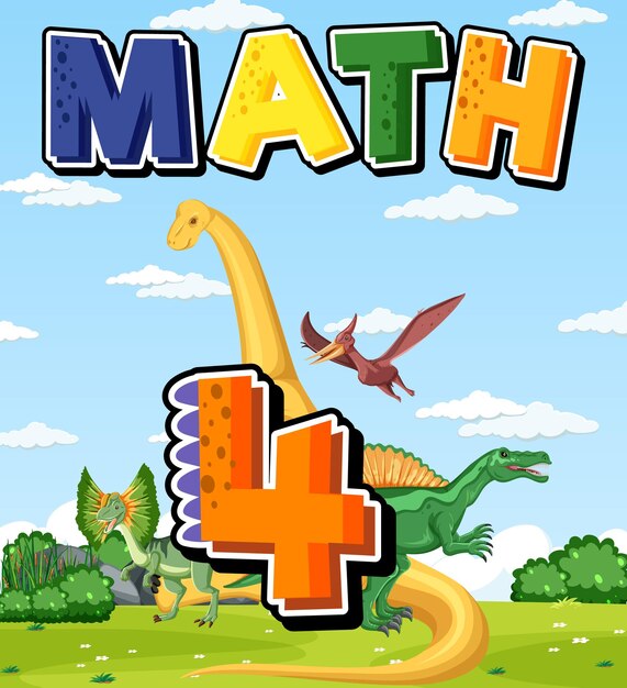 Cuatro dinosaurios con dibujos animados número cuatro.