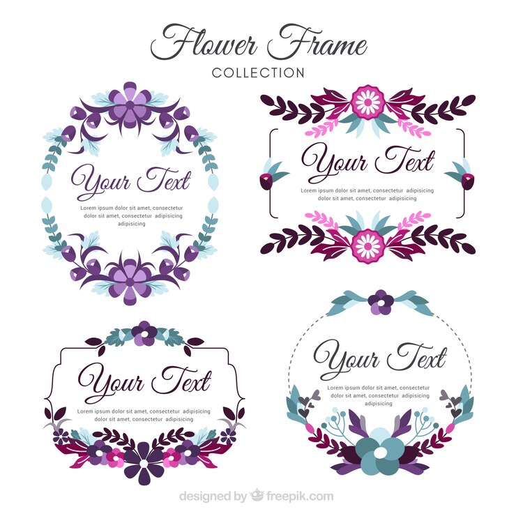 Vector gratuito cuatro elegantes marcos florales