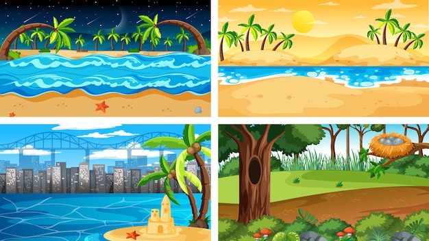 Cuatro escenas horizontales de naturaleza diferente.