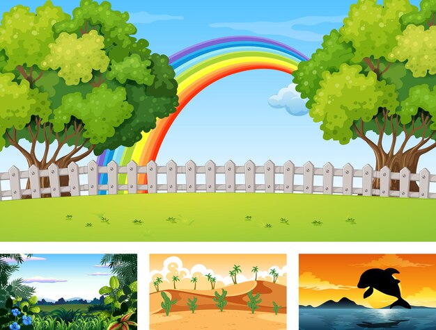 Cuatro escenas horizontales de naturaleza diferente.