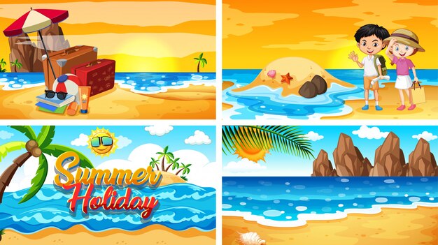 Cuatro escenas de verano en la playa.