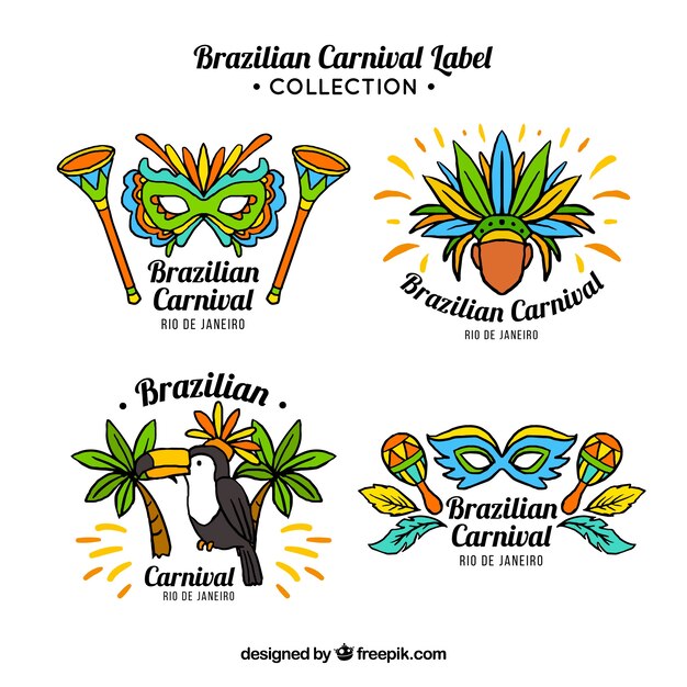 Cuatro etiquetas de carnaval brasileño