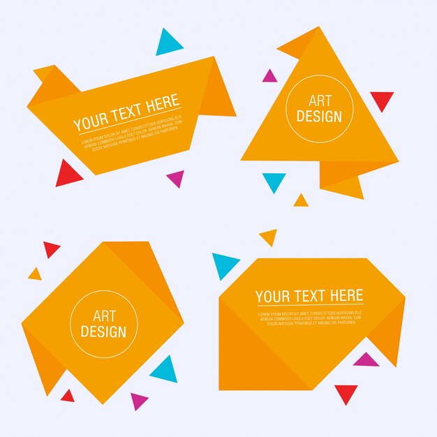 Cuatro etiquetas de diseño de origami
