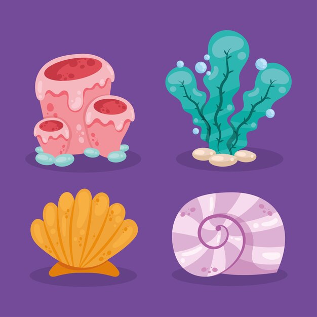 Cuatro iconos de animales sealife