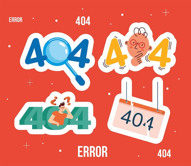 Vector gratuito cuatro iconos de concepto de error 404