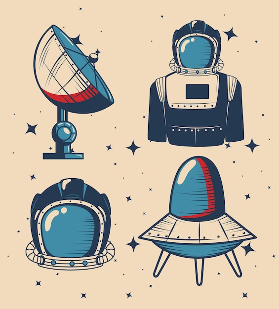 Cuatro iconos de conjunto exterior del espacio