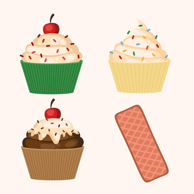 cuatro iconos de conjunto de pasteles de magdalenas