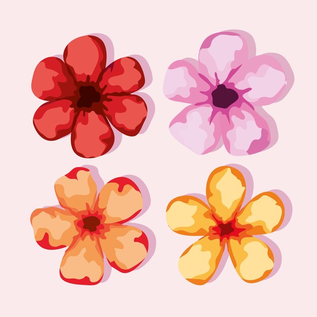cuatro iconos de jardín de flores de primavera