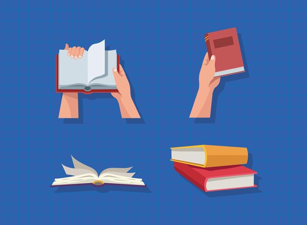 Cuatro iconos de libros de texto