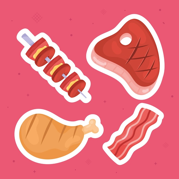 Vector gratuito cuatro iconos de parrilla de carne