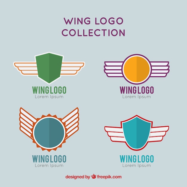Cuatro logos de escudos con alas