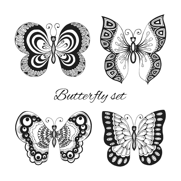 Cuatro mariposas, blanco y negro