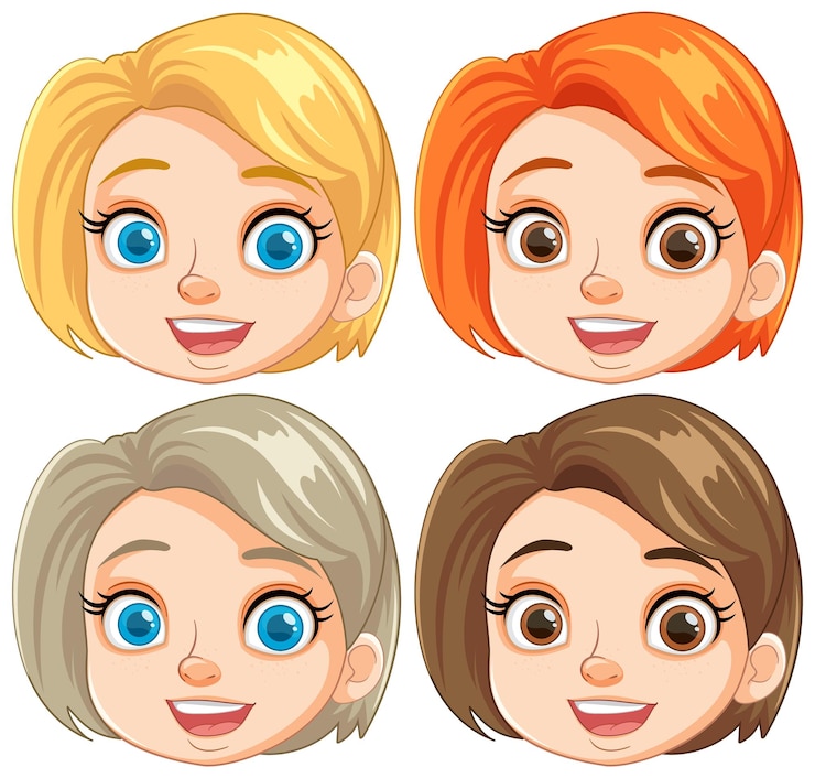 Vector gratuito cuatro niñas sonrientes y felices con diferentes colores de cabello