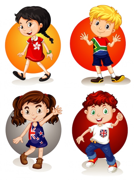 Vector gratuito cuatro niños de diferentes países.